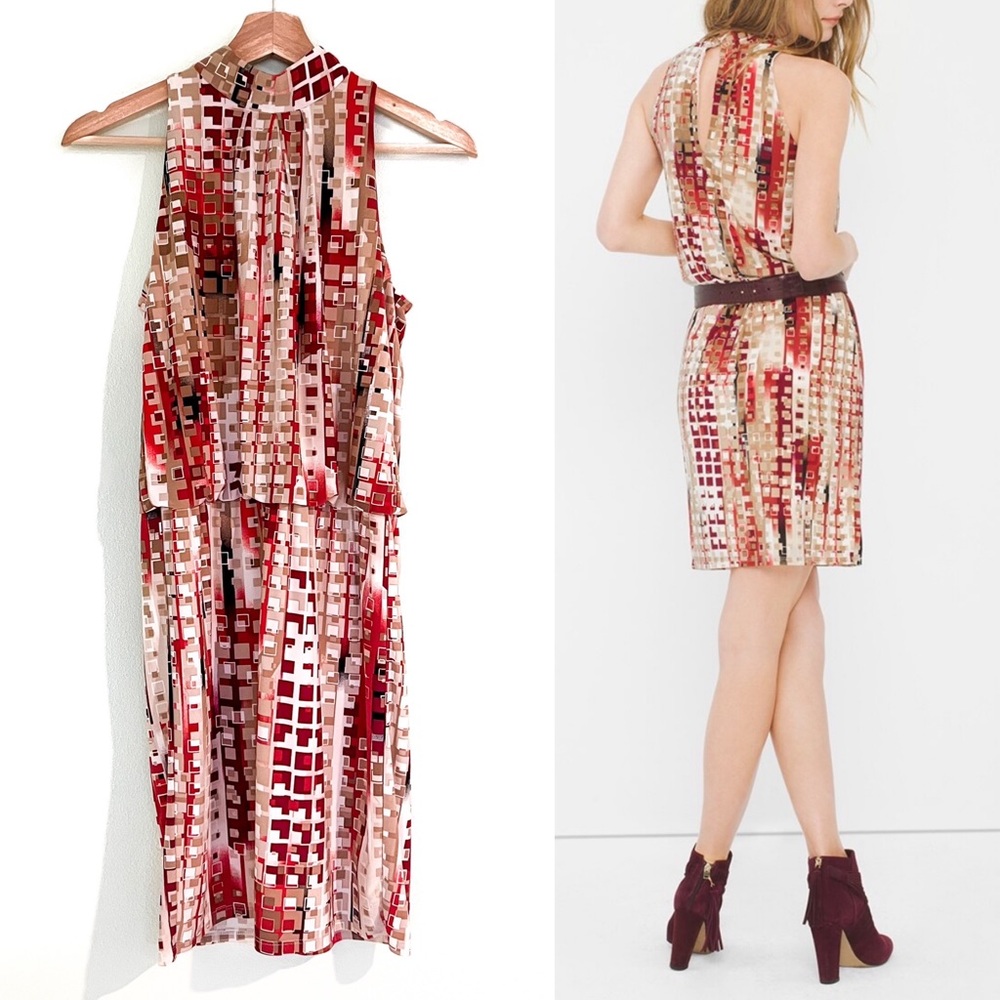 Retro Pattern Sleeveless Mock Neck Dress ✨ White House Black Market (XXS)